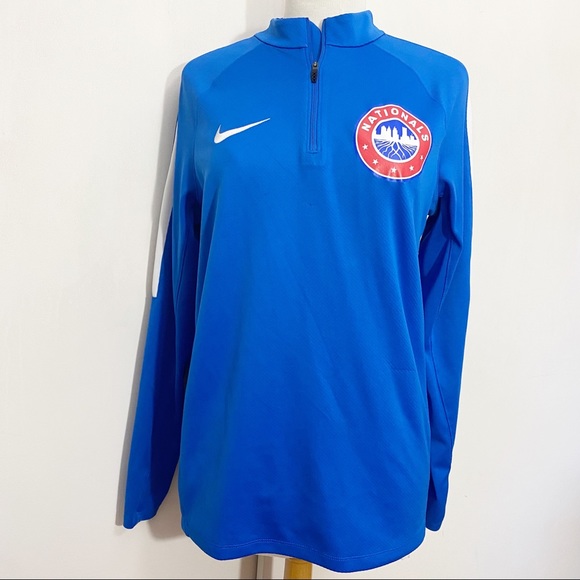 NIKE “Nationals” dri fit top zip neck long sleeve thumb holes polyester M - Picture 1 of 10